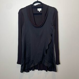Deletta Black Long Sleeve Cowl Neck Top Size Small